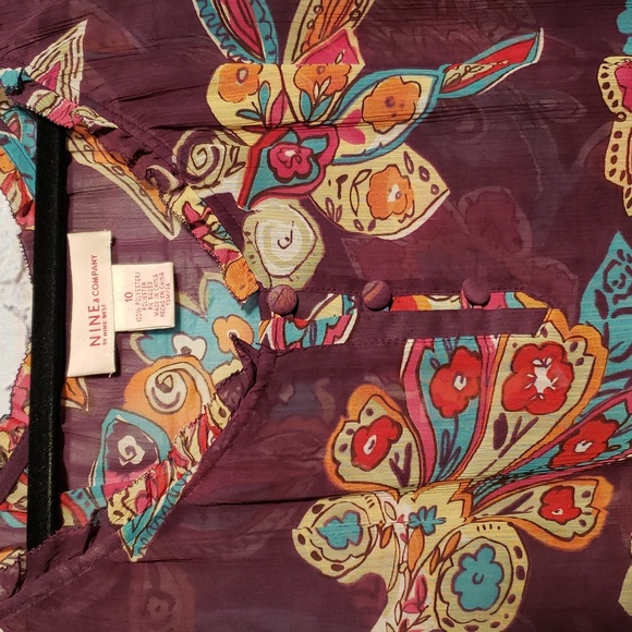 Nine West sleeveless blouse sheer 2-piece set, purple floral Sz 10 - Picture 10 of 11